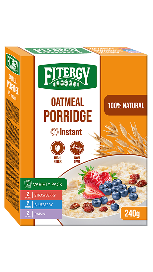 Каша овсяная ассорти: с клубникой, черникой, изюмом ™«Fitergy»
