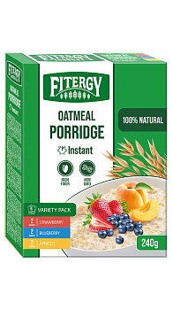 Каша овсяная ассорти: с клубникой, черникой, абрикосом ™«Fitergy»